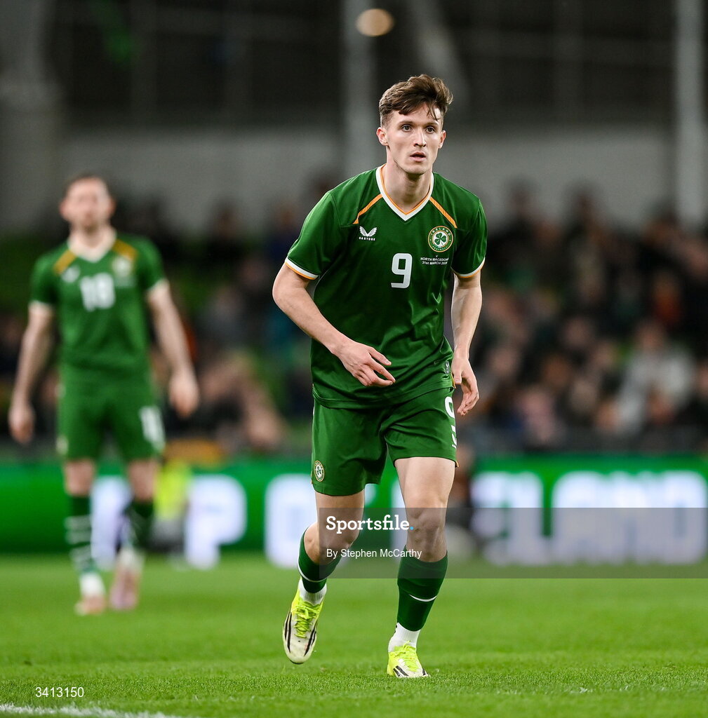31 March 2026; Johnny Kenny of Republic of Ireland during the international friendly match between Republic of Ireland and North Macedonia at Aviva Stadium in Dublin. Photo by Stephen McCarthy/Sportsfile