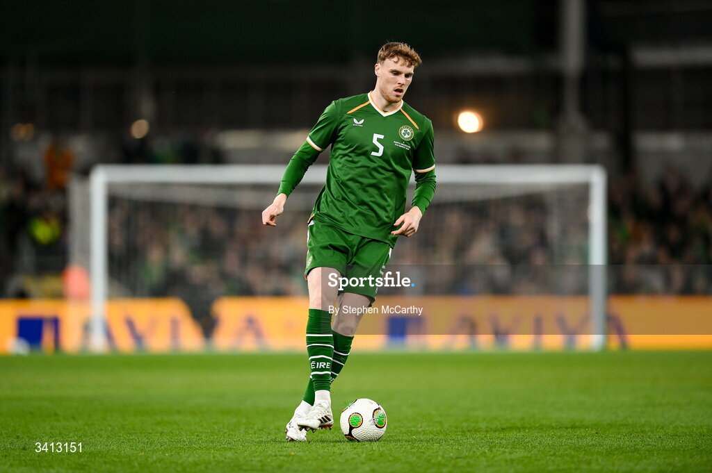 31 March 2026; Jake O'Brien of Republic of Ireland during the international friendly match between Republic of Ireland and North Macedonia at Aviva Stadium in Dublin. Photo by Stephen McCarthy/Sportsfile