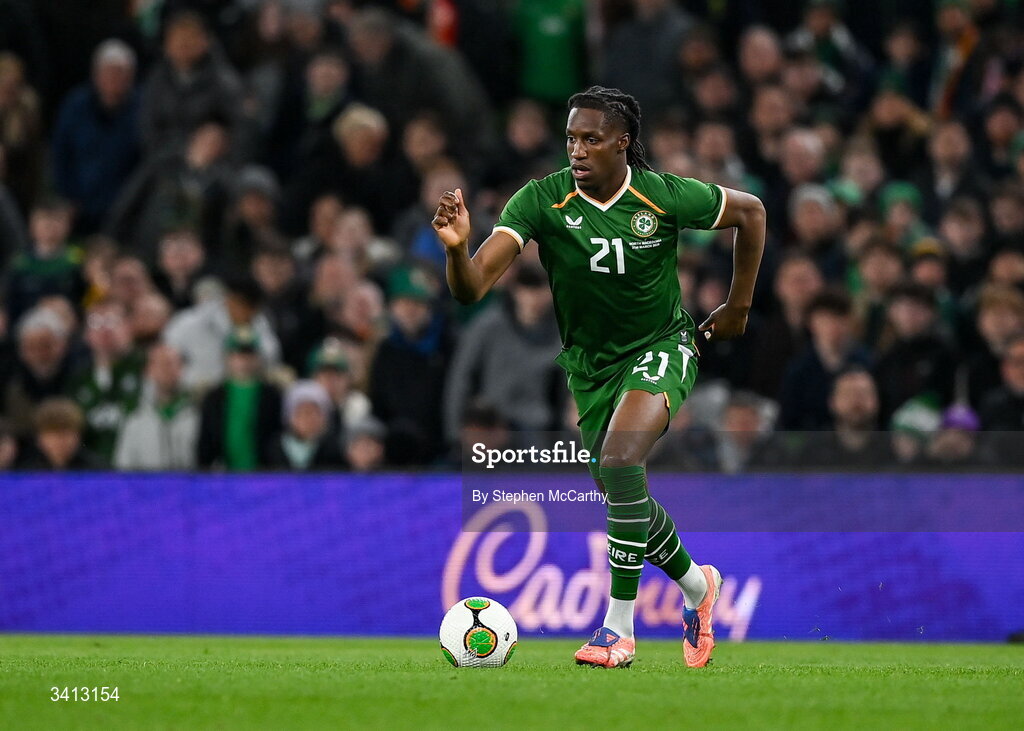 31 March 2026; Bosun Lawal of Republic of Ireland during the international friendly match between Republic of Ireland and North Macedonia at Aviva Stadium in Dublin. Photo by Stephen McCarthy/Sportsfile