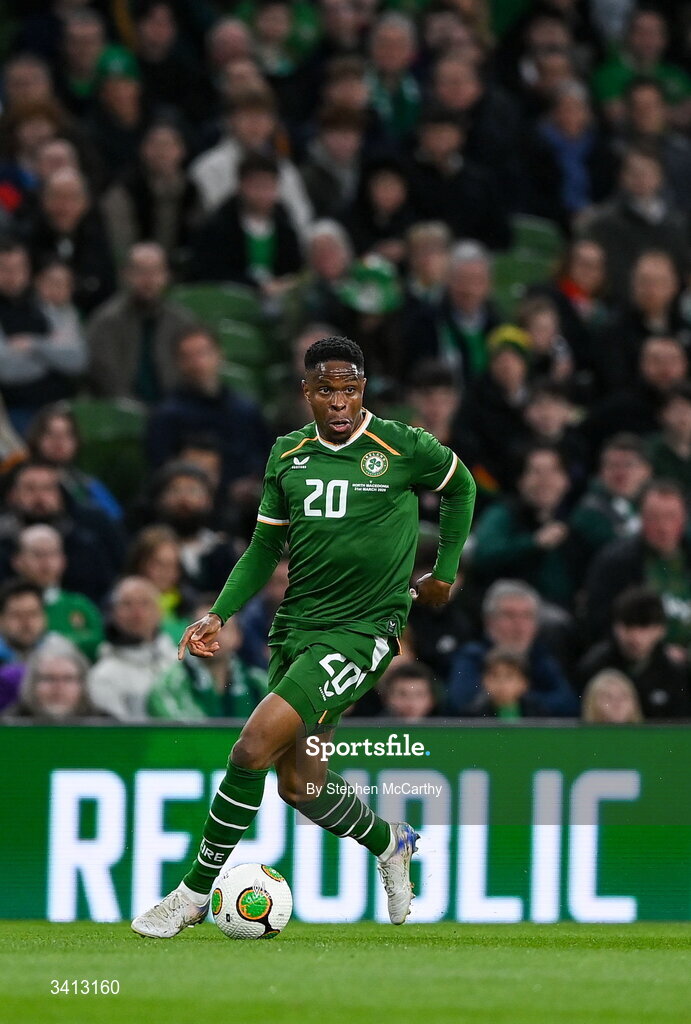 31 March 2026; Chiedozie Ogbene of Republic of Ireland during the international friendly match between Republic of Ireland and North Macedonia at Aviva Stadium in Dublin. Photo by Stephen McCarthy/Sportsfile