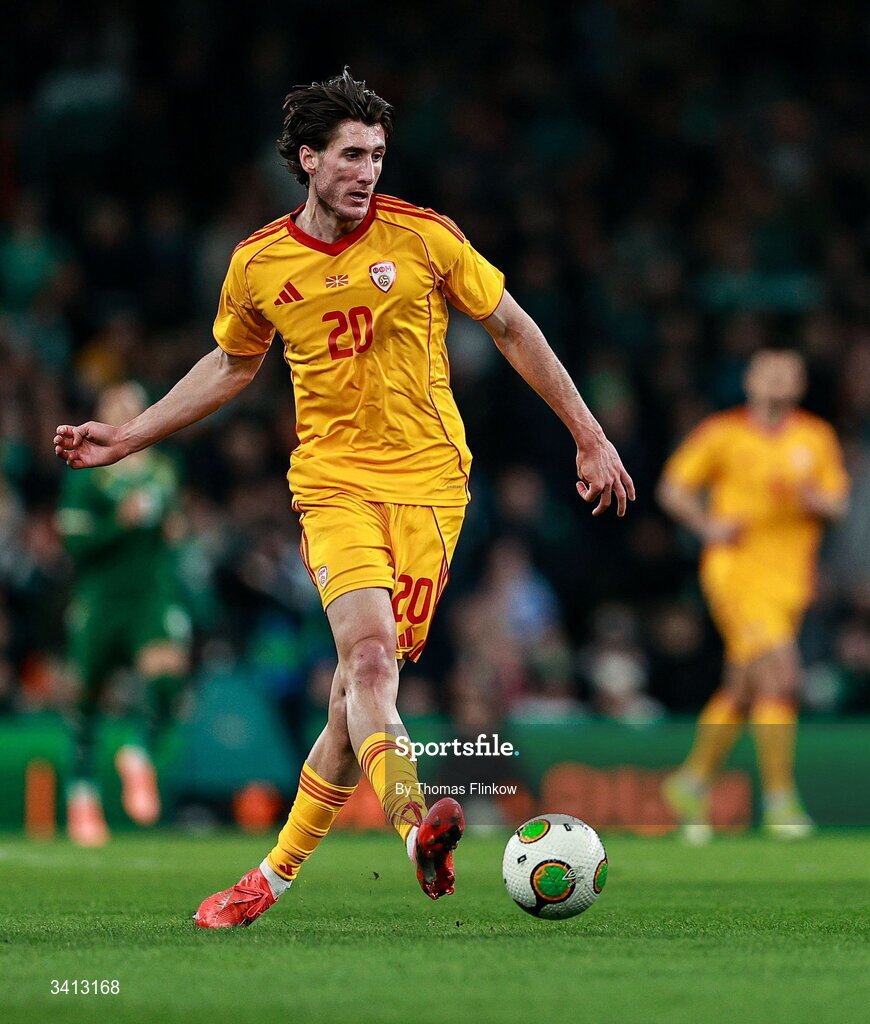 31 March 2026; Luka Stankovski of North Macedonia during the international friendly match between Republic of Ireland and North Macedonia at Aviva Stadium in Dublin. Photo by Thomas Flinkow/Sportsfile