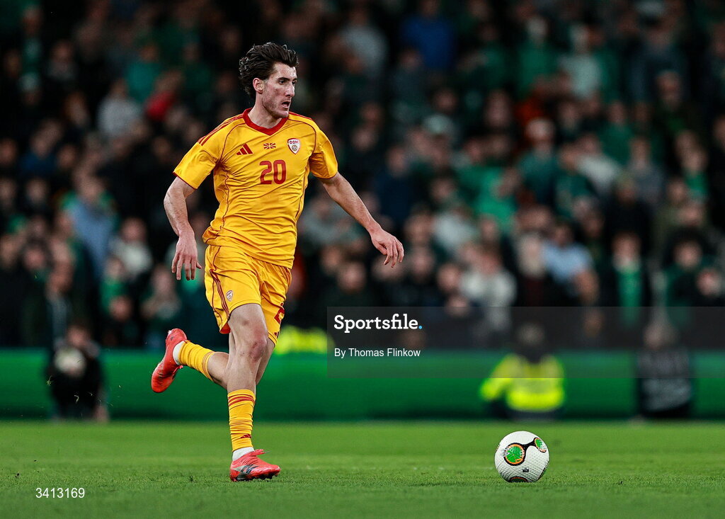 31 March 2026; Luka Stankovski of North Macedonia during the international friendly match between Republic of Ireland and North Macedonia at Aviva Stadium in Dublin. Photo by Thomas Flinkow/Sportsfile