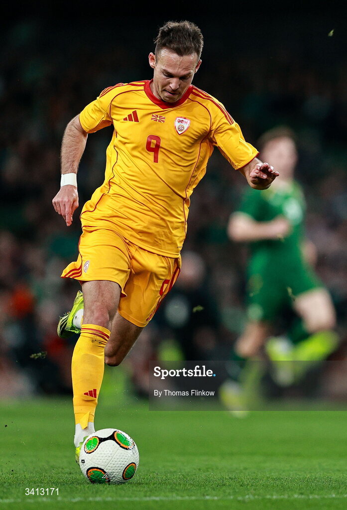 31 March 2026; Daniel Musovski of North Macedonia during the international friendly match between Republic of Ireland and North Macedonia at Aviva Stadium in Dublin. Photo by Thomas Flinkow/Sportsfile