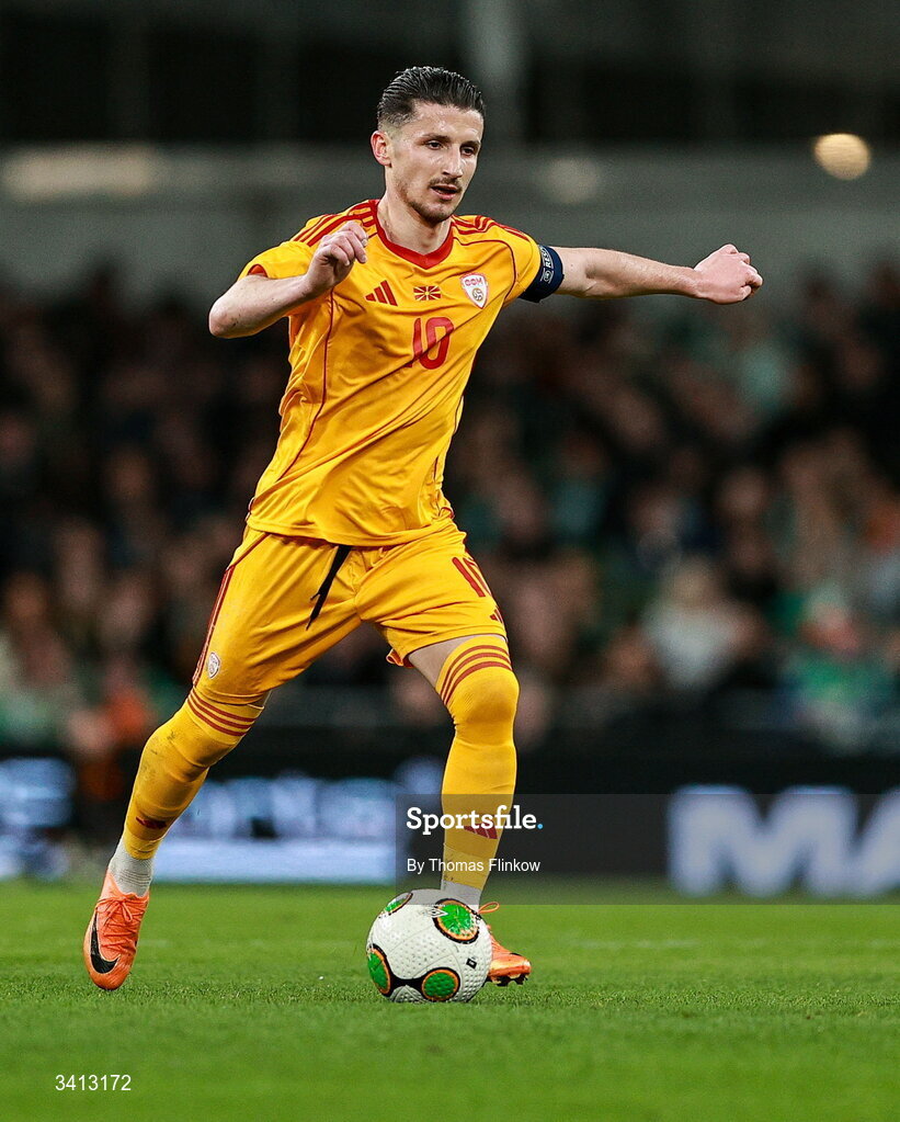 31 March 2026; Enis Bardhi of North Macedonia during the international friendly match between Republic of Ireland and North Macedonia at Aviva Stadium in Dublin. Photo by Thomas Flinkow/Sportsfile
