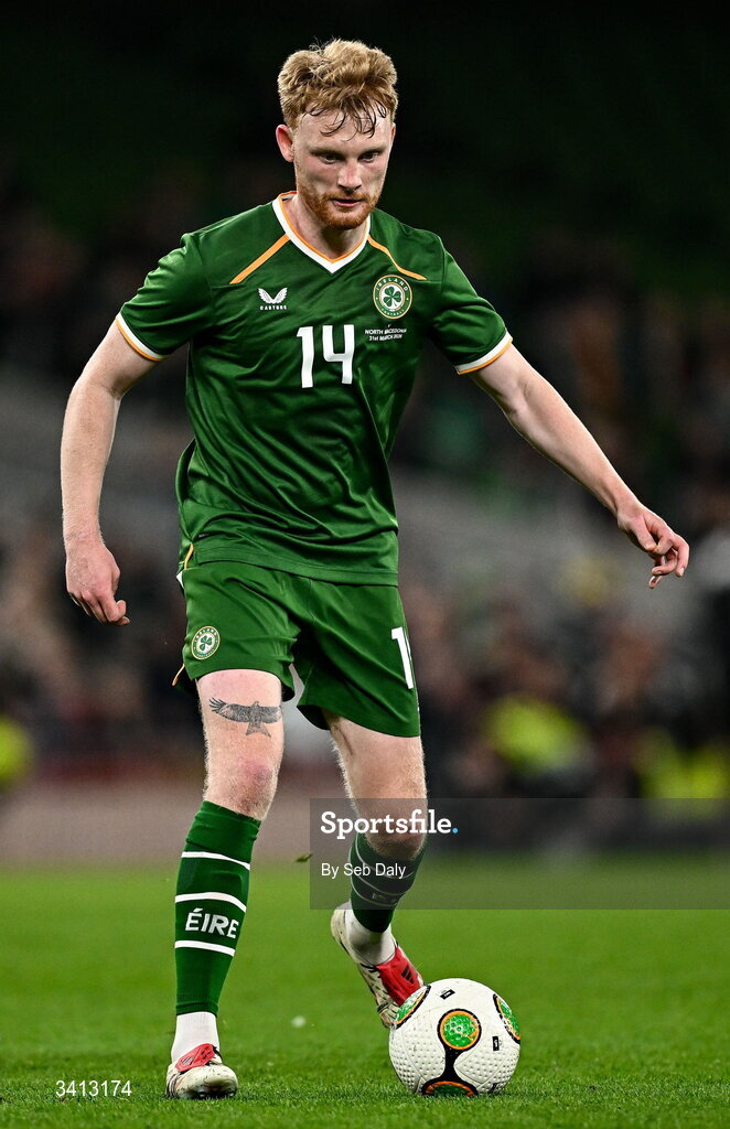 31 March 2026; Liam Scales of Republic of Ireland during the international friendly match between Republic of Ireland and North Macedonia at the Aviva Stadium in Dublin. Photo by Seb Daly/Sportsfile