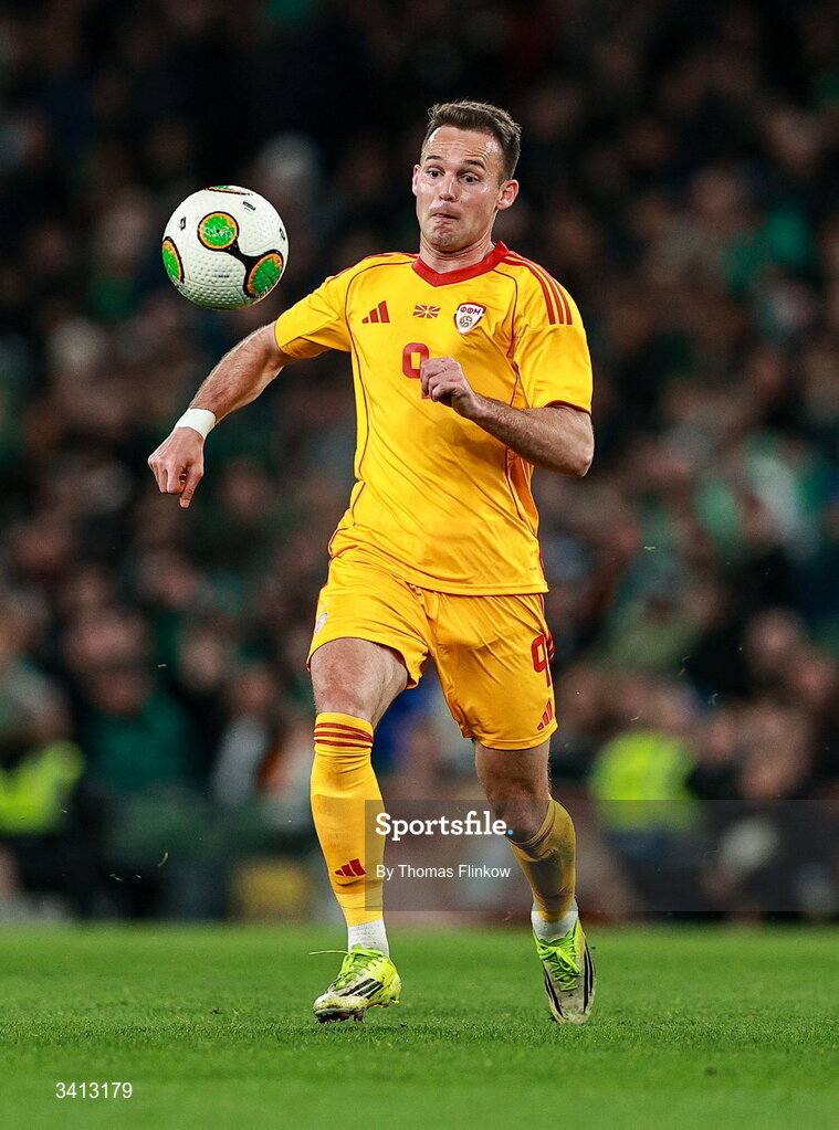 31 March 2026; Daniel Musovski of North Macedonia during the international friendly match between Republic of Ireland and North Macedonia at Aviva Stadium in Dublin. Photo by Thomas Flinkow/Sportsfile