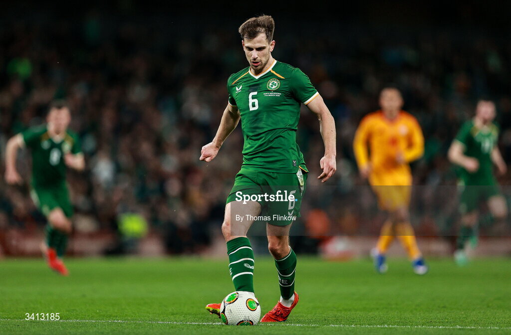 31 March 2026; Jayson Molumby of Republic of Ireland during the international friendly match between Republic of Ireland and North Macedonia at Aviva Stadium in Dublin. Photo by Thomas Flinkow/Sportsfile