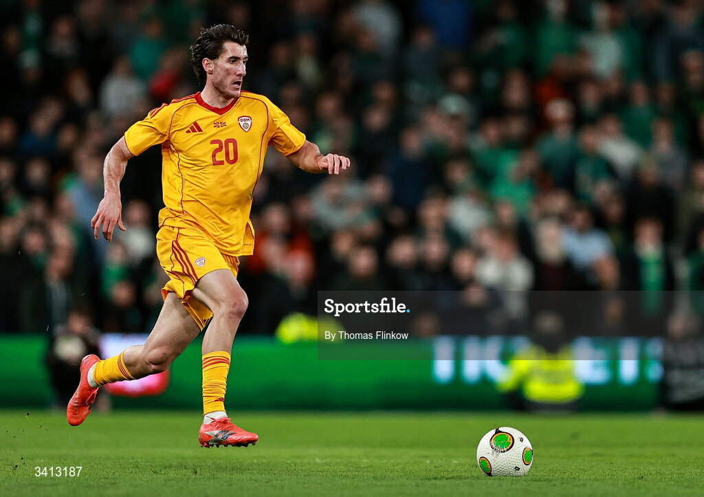 31 March 2026; Luka Stankovski of North Macedonia during the international friendly match between Republic of Ireland and North Macedonia at Aviva Stadium in Dublin. Photo by Thomas Flinkow/Sportsfile