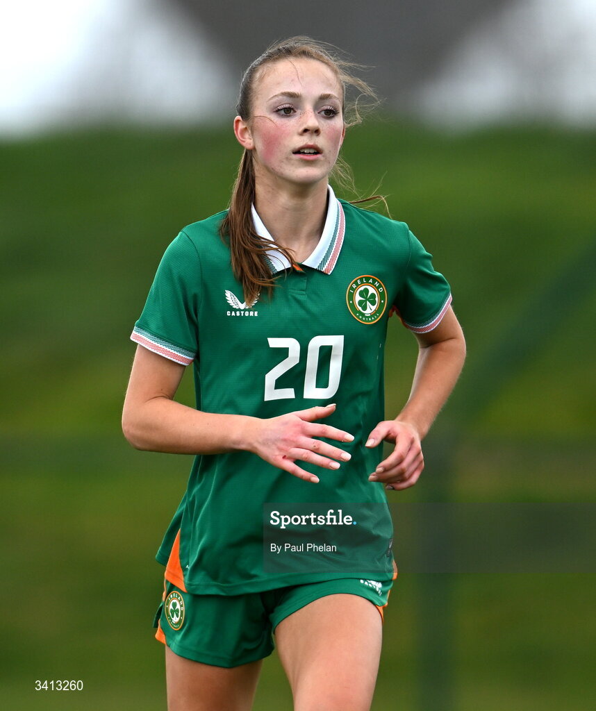 31 March 2026; Ruby Norris of Republic of Ireland during the Girls U16 international friendly match between Repubic of Ireland and Switzerland at the FAI National Training Centre in Abbotstown, Dublin. Photo by Paul Phelan/Sportsfile