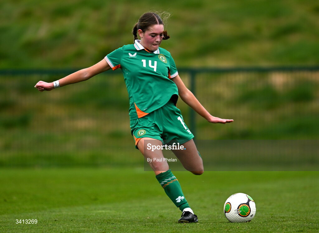 31 March 2026; Ava Hallinan of Republic of Ireland during the Girls U16 international friendly match between Repubic of Ireland and Switzerland at the FAI National Training Centre in Abbotstown, Dublin. Photo by Paul Phelan/Sportsfile