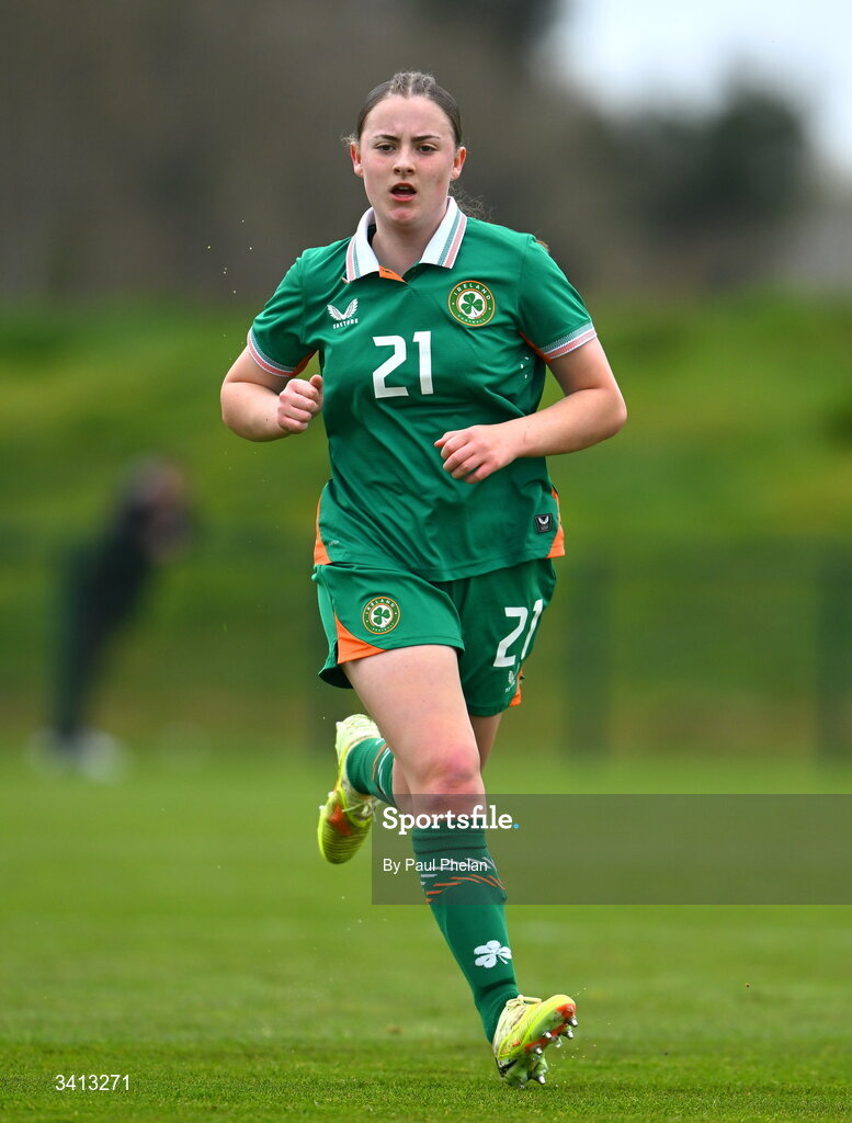 31 March 2026; Abbie Duffy of Republic of Ireland during the Girls U16 international friendly match between Repubic of Ireland and Switzerland at the FAI National Training Centre in Abbotstown, Dublin. Photo by Paul Phelan/Sportsfile