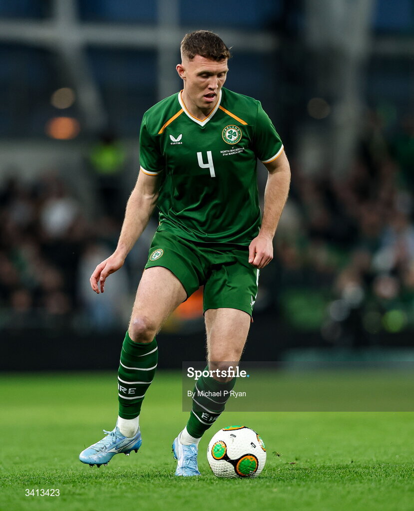 31 March 2026; Dara O'Shea of Republic of Ireland during the international friendly match between Republic of Ireland and North Macedonia at Aviva Stadium in Dublin. Photo by Michael P Ryan/Sportsfile