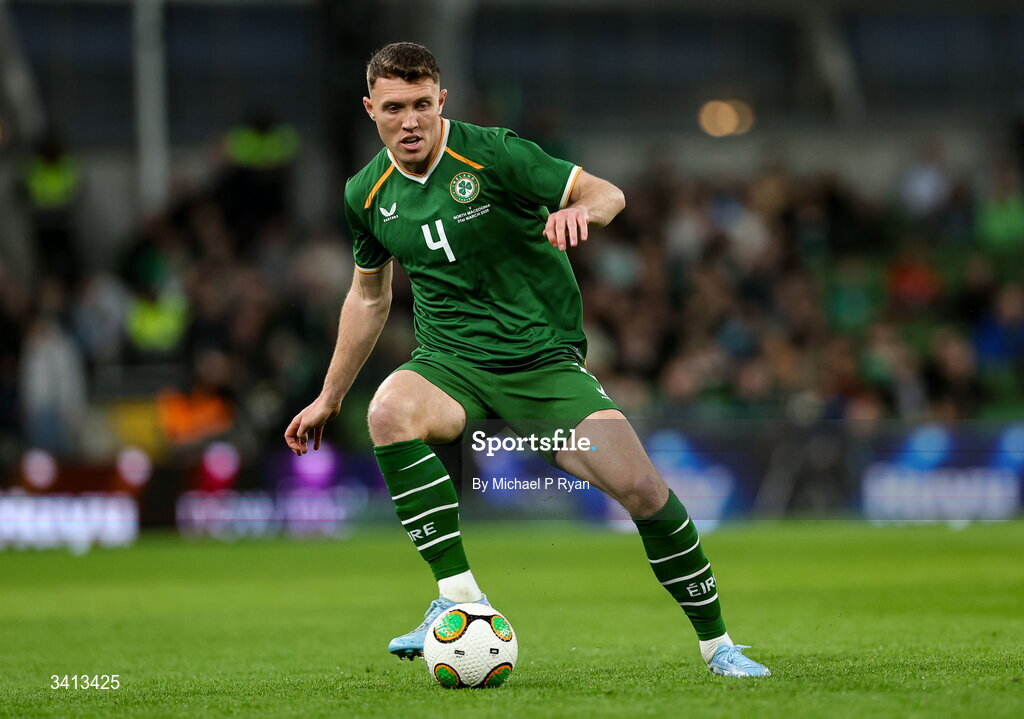 31 March 2026; Dara O'Shea of Republic of Ireland during the international friendly match between Republic of Ireland and North Macedonia at Aviva Stadium in Dublin. Photo by Michael P Ryan/Sportsfile
