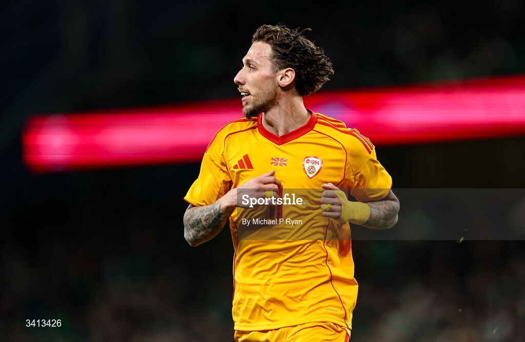31 March 2026; Darko Churlinov of North Macedonia during the international friendly match between Republic of Ireland and North Macedonia at Aviva Stadium in Dublin. Photo by Michael P Ryan/Sportsfile