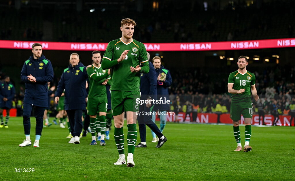 31 March 2026; Jake O'Brien of Republic of Ireland after the international friendly match between Republic of Ireland and North Macedonia at Aviva Stadium in Dublin. Photo by Stephen McCarthy/Sportsfile