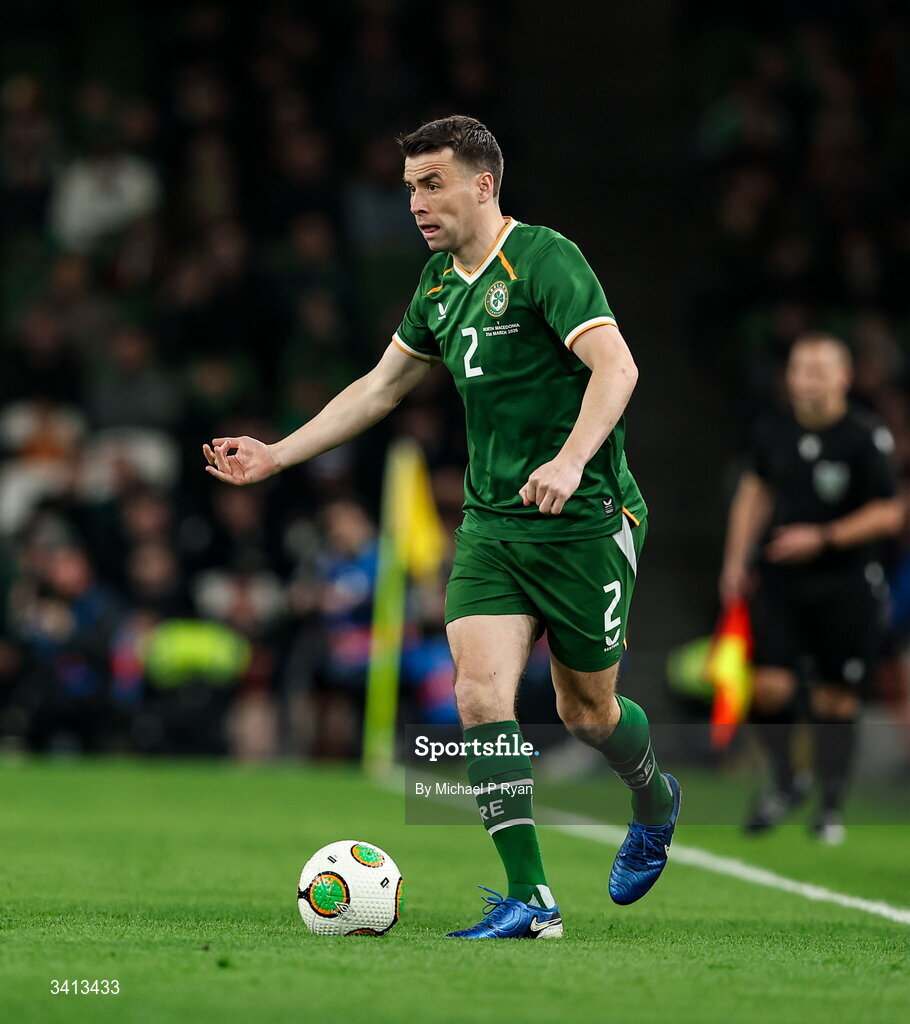 31 March 2026; Seamus Coleman of Republic of Ireland during the international friendly match between Republic of Ireland and North Macedonia at Aviva Stadium in Dublin. Photo by Michael P Ryan/Sportsfile