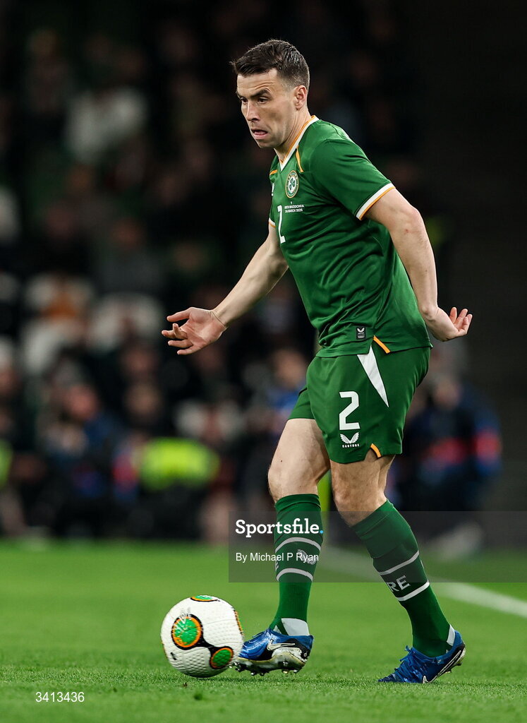31 March 2026; Seamus Coleman of Republic of Ireland during the international friendly match between Republic of Ireland and North Macedonia at Aviva Stadium in Dublin. Photo by Michael P Ryan/Sportsfile