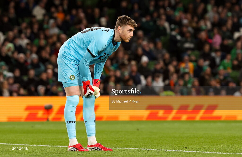 31 March 2026; Republic of Ireland goalkeeper Mark Travers during the international friendly match between Republic of Ireland and North Macedonia at Aviva Stadium in Dublin. Photo by Michael P Ryan/Sportsfile