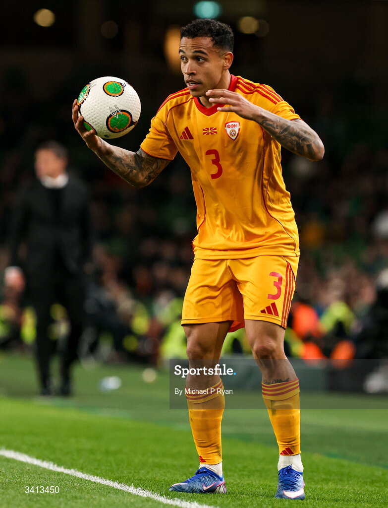 31 March 2026; Sebastijan Herera of North Macedonia during the international friendly match between Republic of Ireland and North Macedonia at Aviva Stadium in Dublin. Photo by Michael P Ryan/Sportsfile