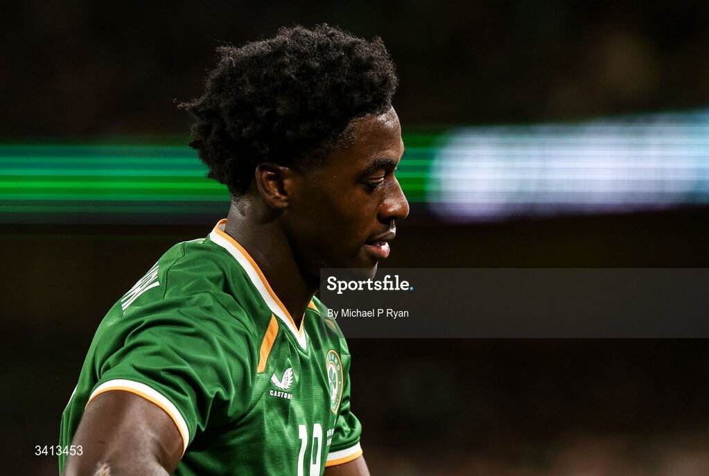 31 March 2026; James Abankwah of Republic of Ireland during the international friendly match between Republic of Ireland and North Macedonia at Aviva Stadium in Dublin. Photo by Michael P Ryan/Sportsfile
