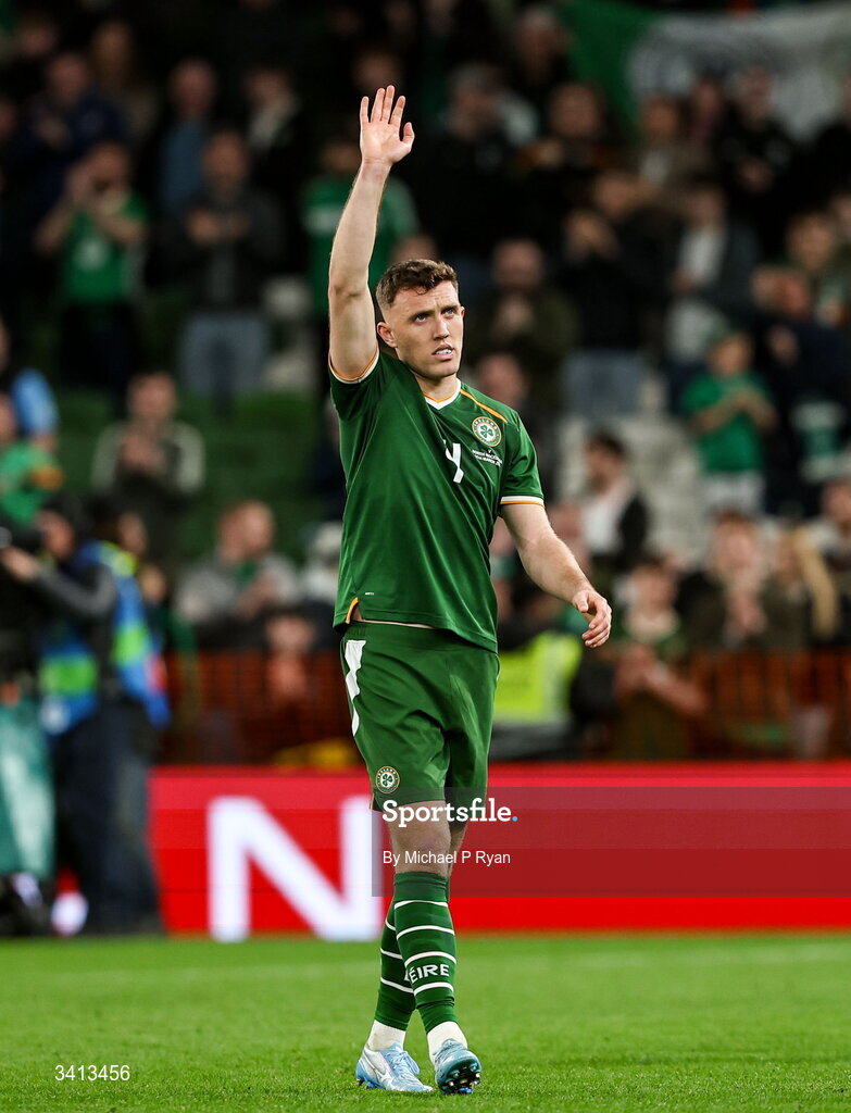 31 March 2026; Dara O'Shea of Republic of Ireland after the international friendly match between Republic of Ireland and North Macedonia at Aviva Stadium in Dublin. Photo by Michael P Ryan/Sportsfile