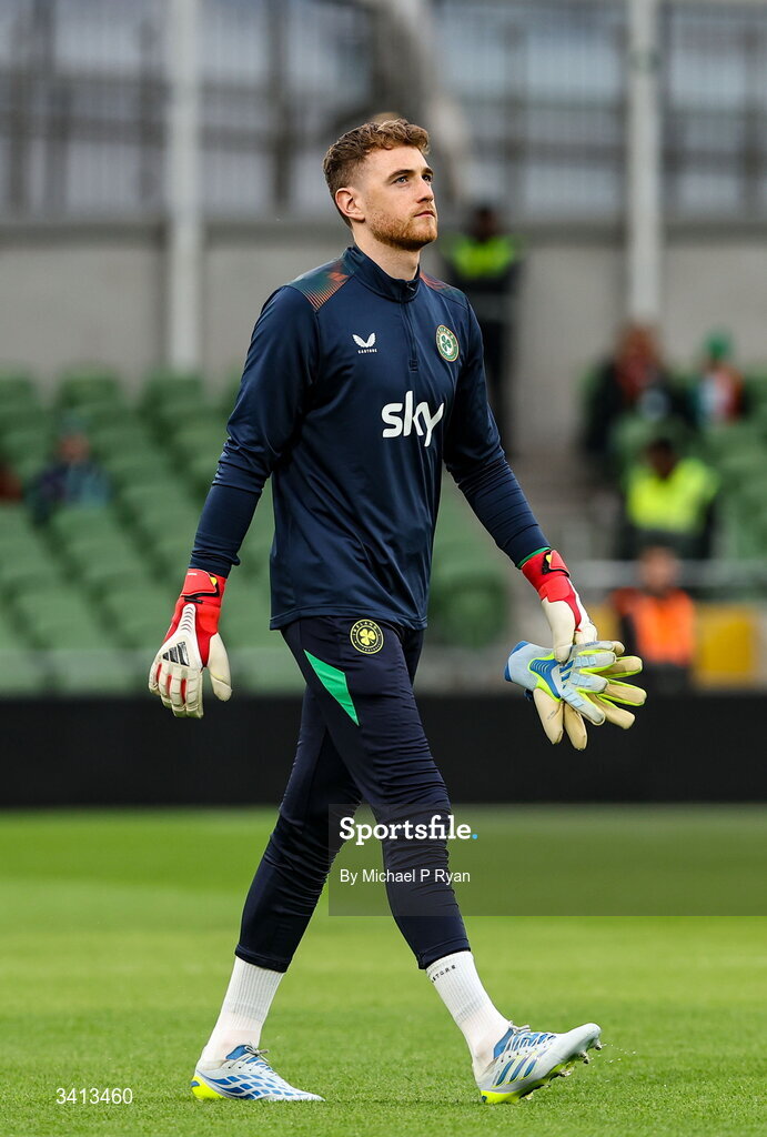31 March 2026; Republic of Ireland goalkeeper Mark Travers before the international friendly match between Republic of Ireland and North Macedonia at Aviva Stadium in Dublin. Photo by Michael P Ryan/Sportsfile