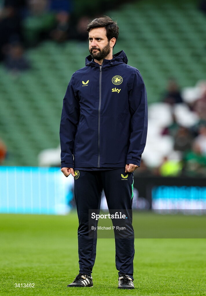 31 March 2026; Republic of Ireland strength and conditioning coach Pepe Lázaro Ramírez before the international friendly match between Republic of Ireland and North Macedonia at Aviva Stadium in Dublin. Photo by Michael P Ryan/Sportsfile