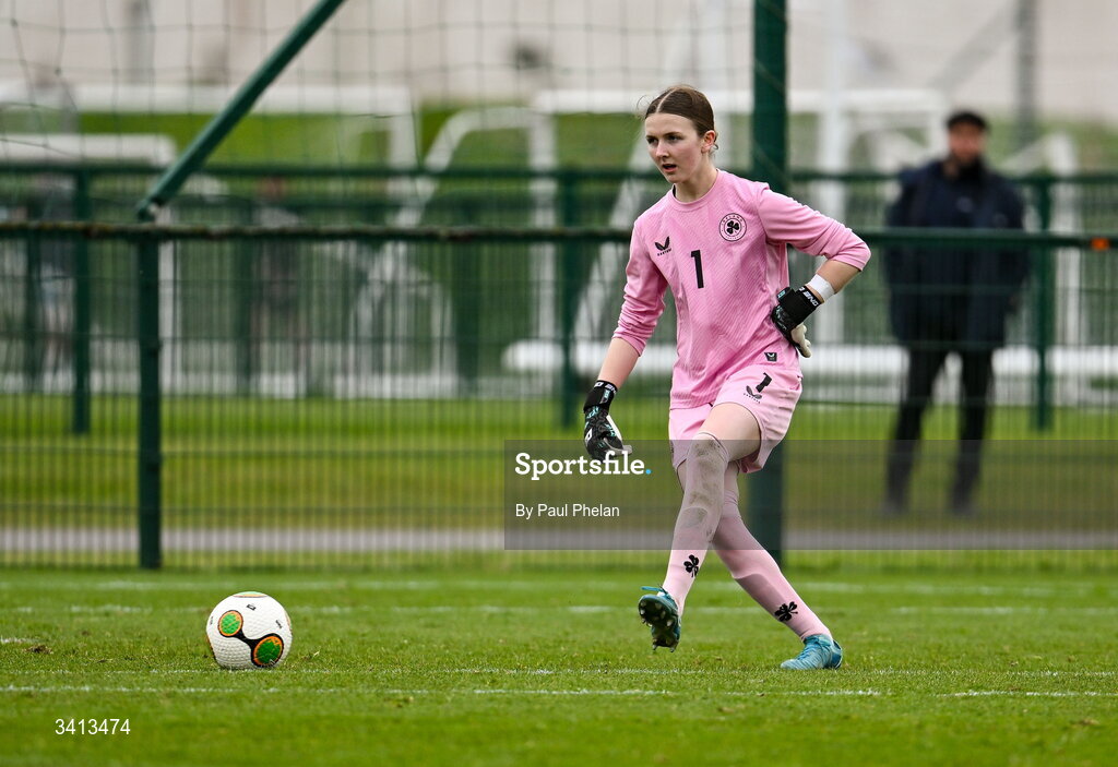 31 March 2026; Republic of Ireland goalkeeper Sarah Doyle during the Girls U16 international friendly match between Repubic of Ireland and Switzerland at the FAI National Training Centre in Abbotstown, Dublin. Photo by Paul Phelan/Sportsfile