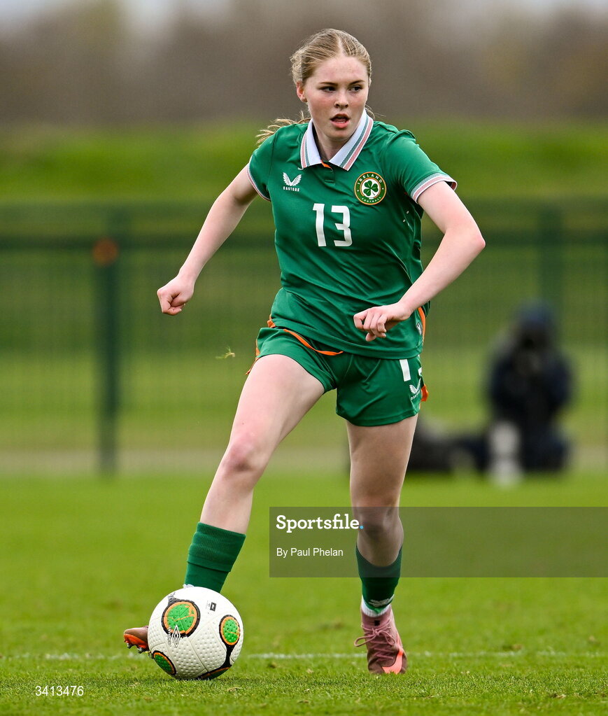 31 March 2026; Ava Kelly of Republic of Ireland during the Girls U16 international friendly match between Repubic of Ireland and Switzerland at the FAI National Training Centre in Abbotstown, Dublin. Photo by Paul Phelan/Sportsfile
