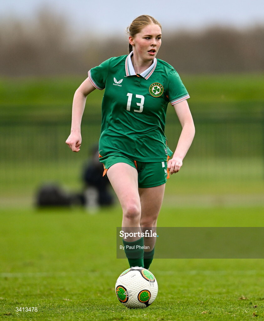 31 March 2026; Ava Kelly of Republic of Ireland during the Girls U16 international friendly match between Repubic of Ireland and Switzerland at the FAI National Training Centre in Abbotstown, Dublin. Photo by Paul Phelan/Sportsfile