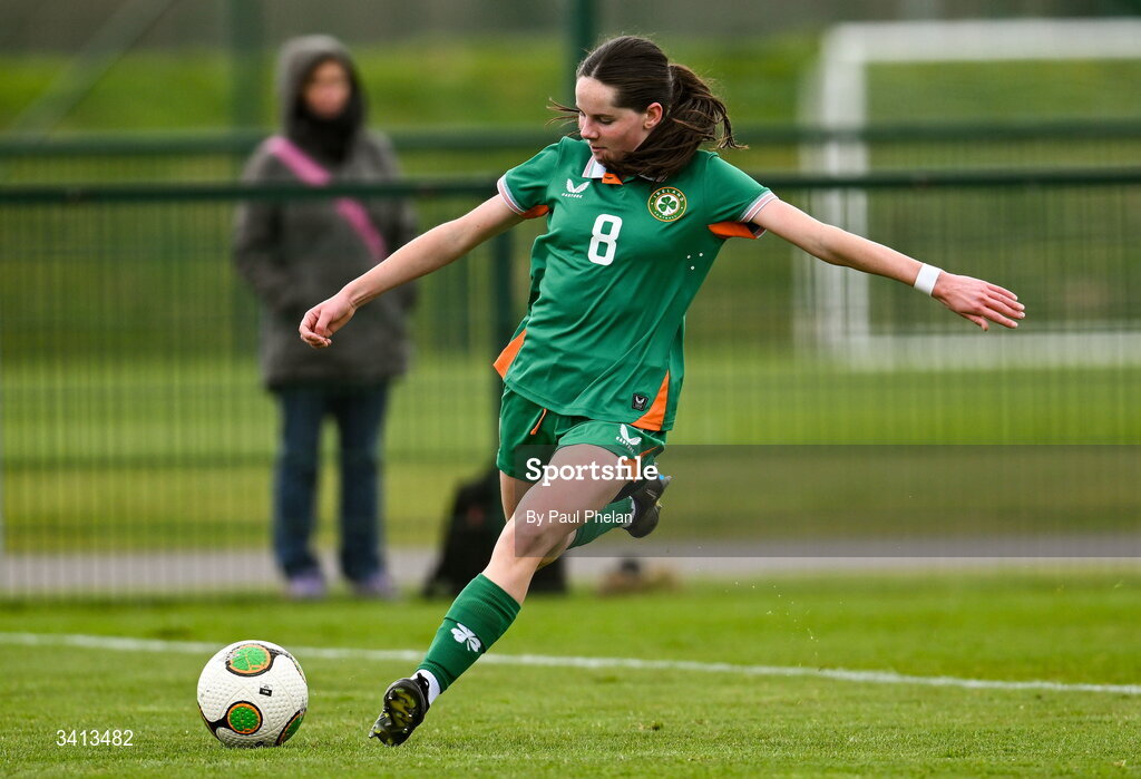 31 March 2026; Ellen Goggin of Republic of Ireland during the Girls U16 international friendly match between Repubic of Ireland and Switzerland at the FAI National Training Centre in Abbotstown, Dublin. Photo by Paul Phelan/Sportsfile