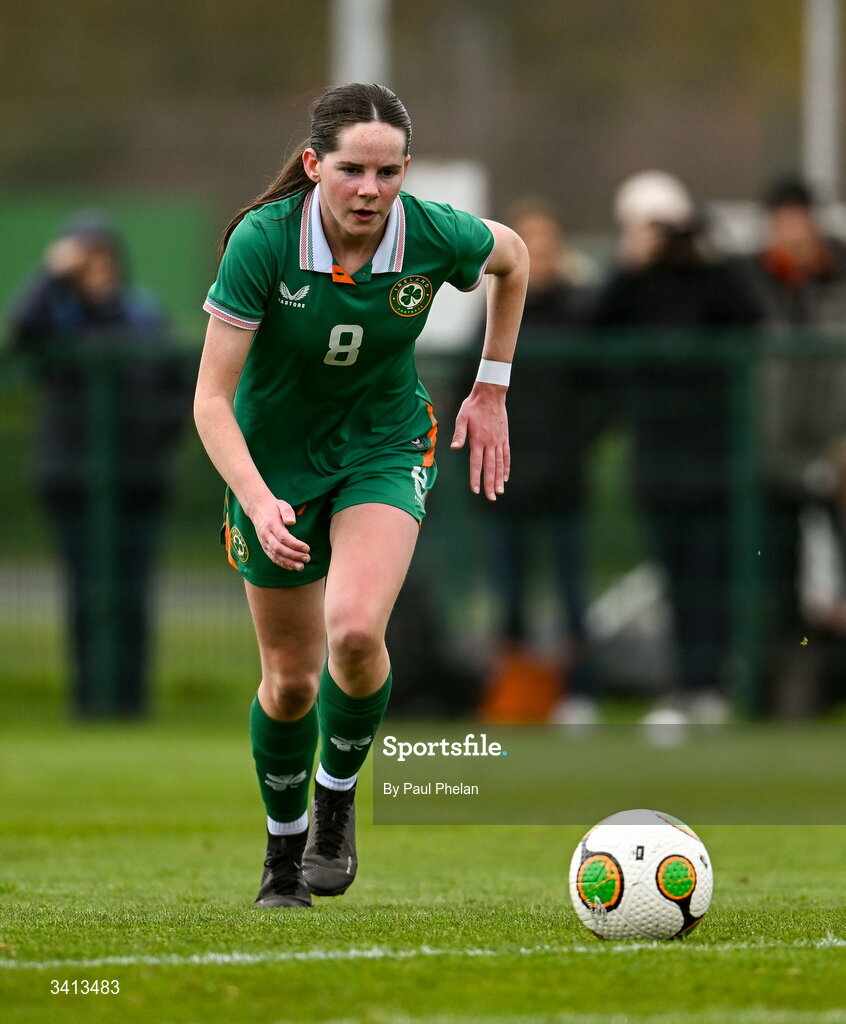 31 March 2026; Ellen Goggin of Republic of Ireland during the Girls U16 international friendly match between Repubic of Ireland and Switzerland at the FAI National Training Centre in Abbotstown, Dublin. Photo by Paul Phelan/Sportsfile