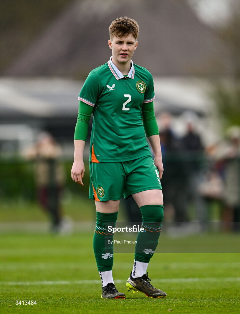 31 March 2026; Leah O'Leary Callendar of Republic of Ireland during the Girls U16 international friendly match between Repubic of Ireland and Switzerland at the FAI National Training Centre in Abbotstown, Dublin. Photo by Paul Phelan/Sportsfile