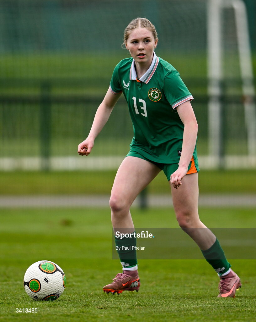 31 March 2026; Ava Kelly of Republic of Ireland during the Girls U16 international friendly match between Repubic of Ireland and Switzerland at the FAI National Training Centre in Abbotstown, Dublin. Photo by Paul Phelan/Sportsfile