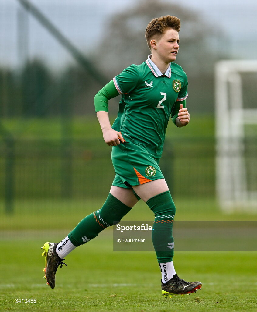 31 March 2026; Leah O'Leary Callendar of Republic of Ireland during the Girls U16 international friendly match between Repubic of Ireland and Switzerland at the FAI National Training Centre in Abbotstown, Dublin. Photo by Paul Phelan/Sportsfile