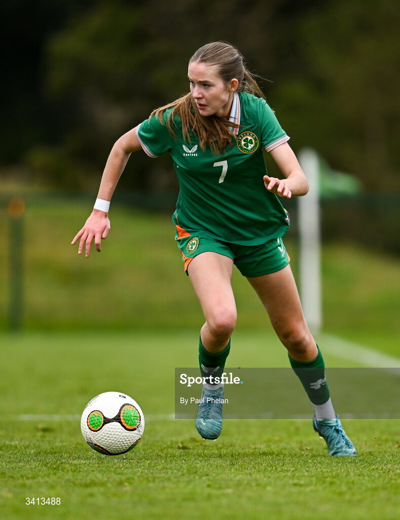 31 March 2026; Hailey Twomey of Republic of Ireland during the Girls U16 international friendly match between Repubic of Ireland and Switzerland at the FAI National Training Centre in Abbotstown, Dublin. Photo by Paul Phelan/Sportsfile