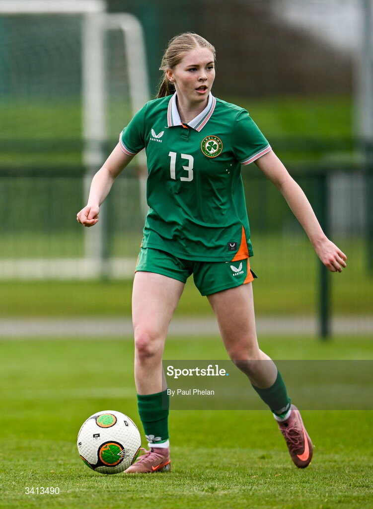 31 March 2026; Ava Kelly of Republic of Ireland during the Girls U16 international friendly match between Repubic of Ireland and Switzerland at the FAI National Training Centre in Abbotstown, Dublin. Photo by Paul Phelan/Sportsfile