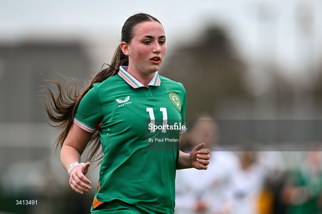 31 March 2026; Halle Harcourt of Republic of Ireland during the Girls U16 international friendly match between Repubic of Ireland and Switzerland at the FAI National Training Centre in Abbotstown, Dublin. Photo by Paul Phelan/Sportsfile