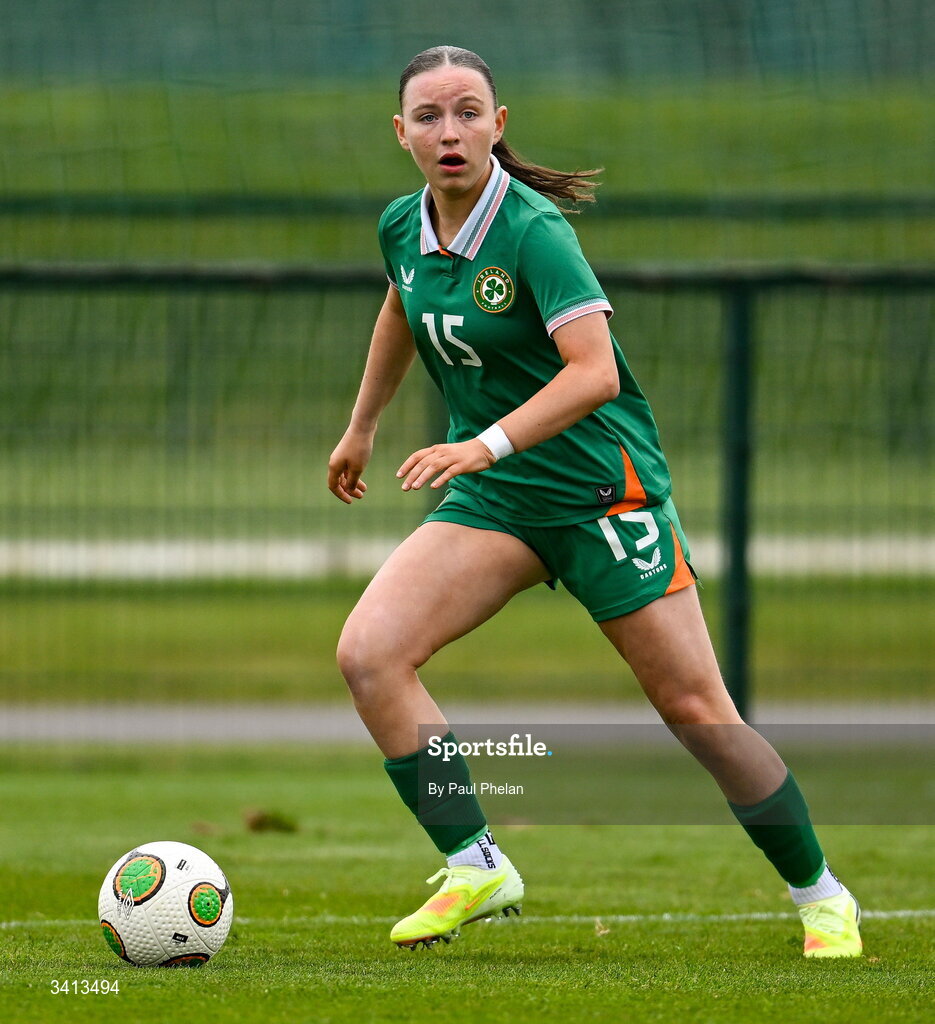 31 March 2026; Laila Hurley of Republic of Ireland during the Girls U16 international friendly match between Repubic of Ireland and Switzerland at the FAI National Training Centre in Abbotstown, Dublin. Photo by Paul Phelan/Sportsfile