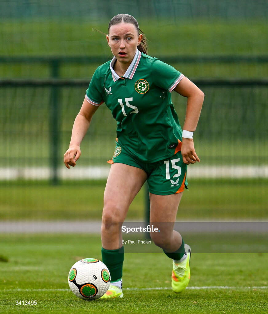 31 March 2026; Laila Hurley of Republic of Ireland during the Girls U16 international friendly match between Repubic of Ireland and Switzerland at the FAI National Training Centre in Abbotstown, Dublin. Photo by Paul Phelan/Sportsfile