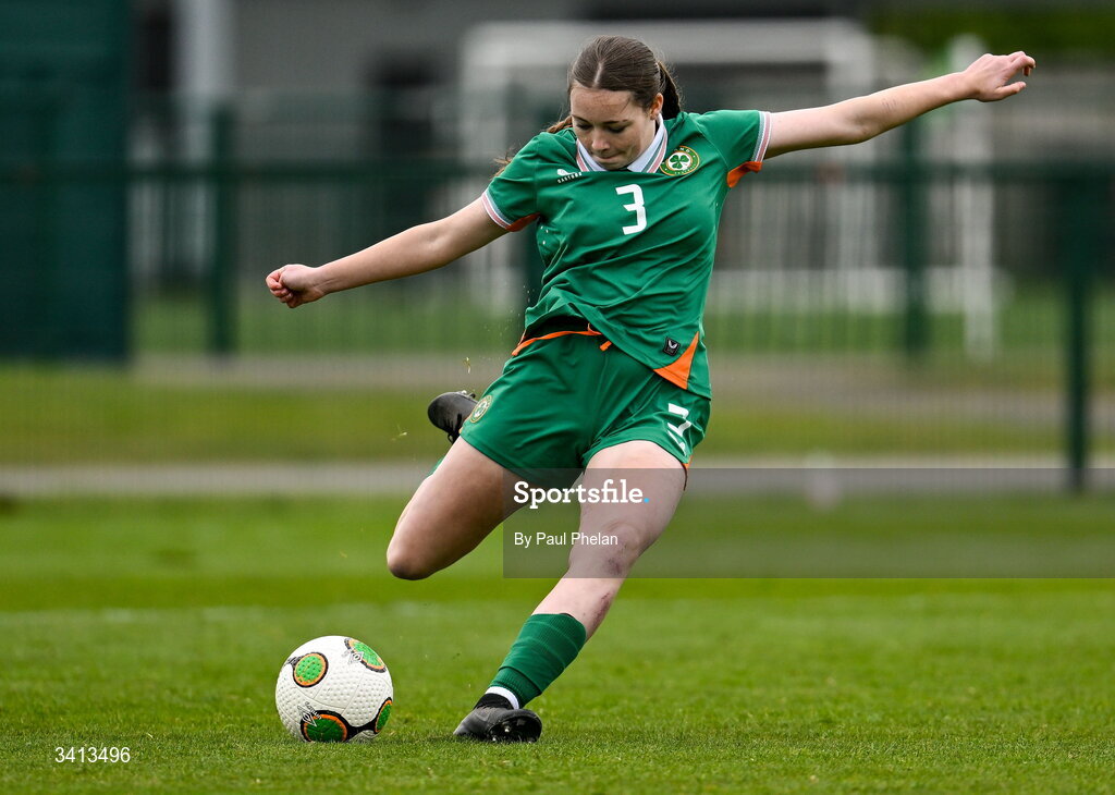 31 March 2026; Keelin Donnelly Meehan of Republic of Ireland during the Girls U16 international friendly match between Repubic of Ireland and Switzerland at the FAI National Training Centre in Abbotstown, Dublin. Photo by Paul Phelan/Sportsfile