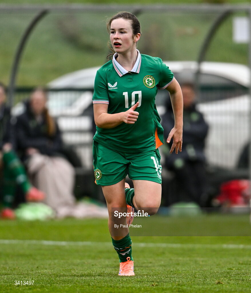 31 March 2026; Maisie Healy of Republic of Ireland during the Girls U16 international friendly match between Repubic of Ireland and Switzerland at the FAI National Training Centre in Abbotstown, Dublin. Photo by Paul Phelan/Sportsfile