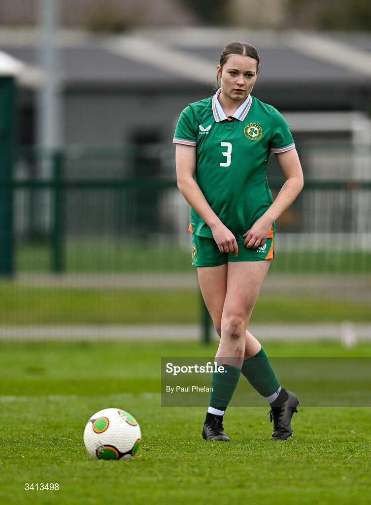 31 March 2026; Keelin Donnelly Meehan of Republic of Ireland during the Girls U16 international friendly match between Repubic of Ireland and Switzerland at the FAI National Training Centre in Abbotstown, Dublin. Photo by Paul Phelan/Sportsfile