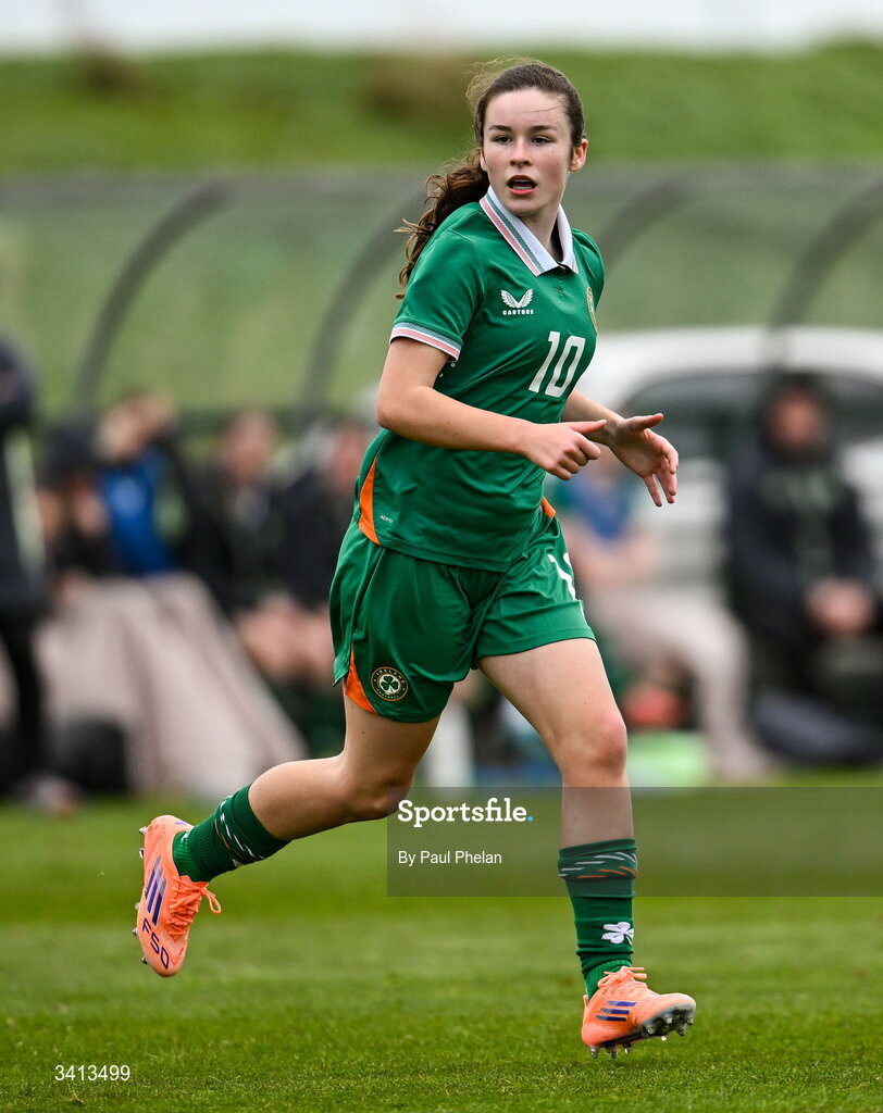 31 March 2026; Maisie Healy of Republic of Ireland during the Girls U16 international friendly match between Repubic of Ireland and Switzerland at the FAI National Training Centre in Abbotstown, Dublin. Photo by Paul Phelan/Sportsfile