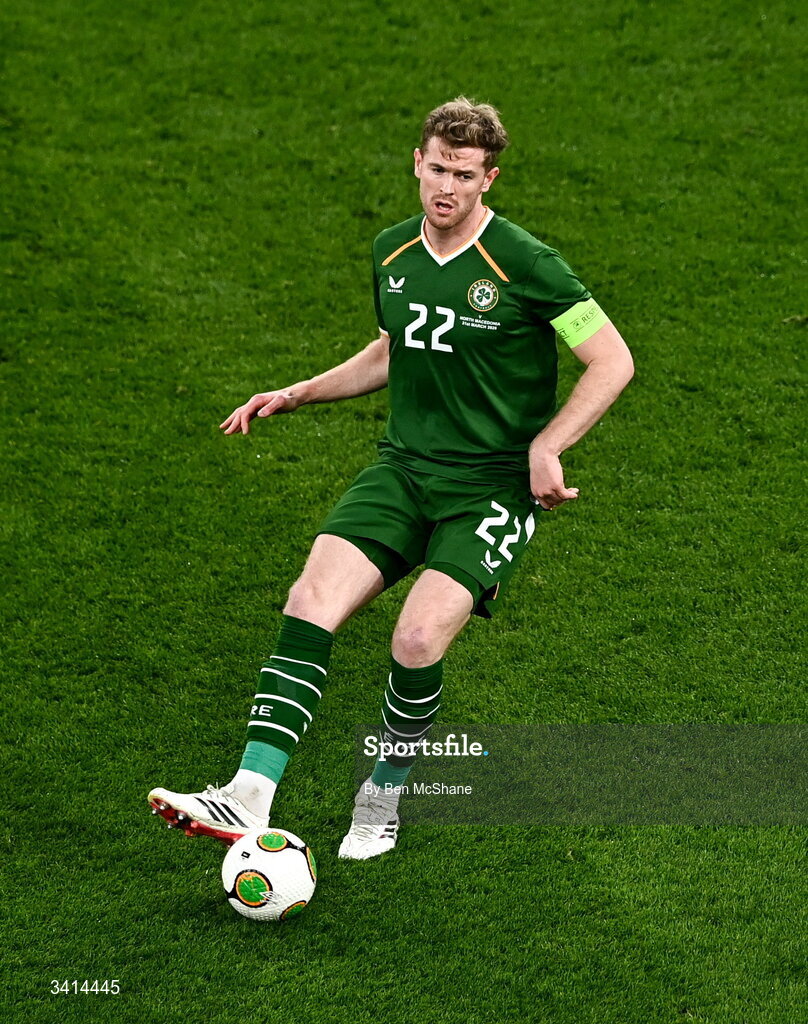 31 March 2026; Nathan Collins of Republic of Ireland during the international friendly match between Republic of Ireland and North Macedonia at Aviva Stadium in Dublin. Photo by Ben McShane/Sportsfile