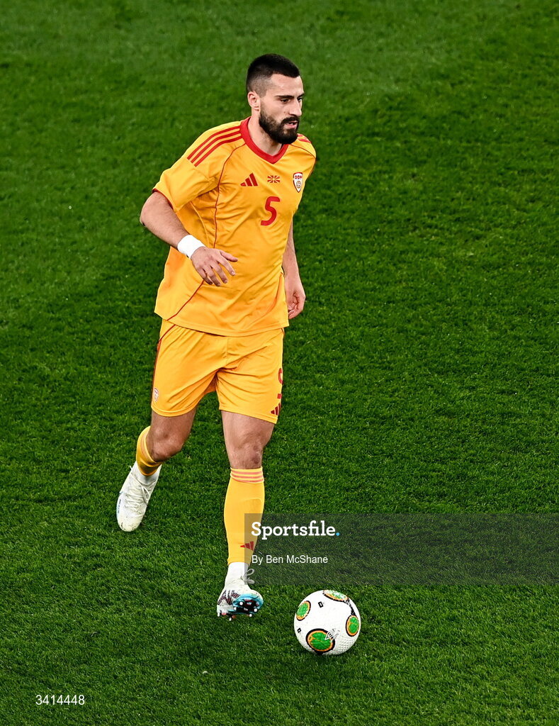 31 March 2026; Gjoko Zajkov of North Macedonia during the international friendly match between Republic of Ireland and North Macedonia at Aviva Stadium in Dublin. Photo by Ben McShane/Sportsfile