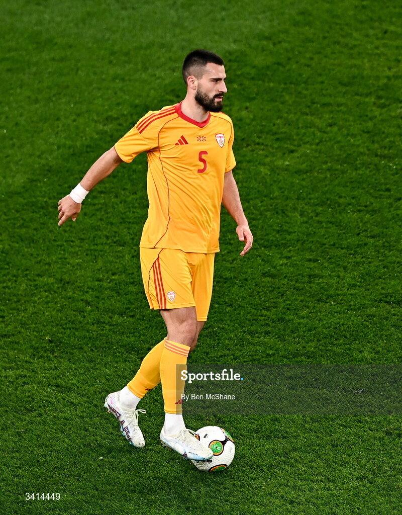 31 March 2026; Gjoko Zajkov of North Macedonia during the international friendly match between Republic of Ireland and North Macedonia at Aviva Stadium in Dublin. Photo by Ben McShane/Sportsfile