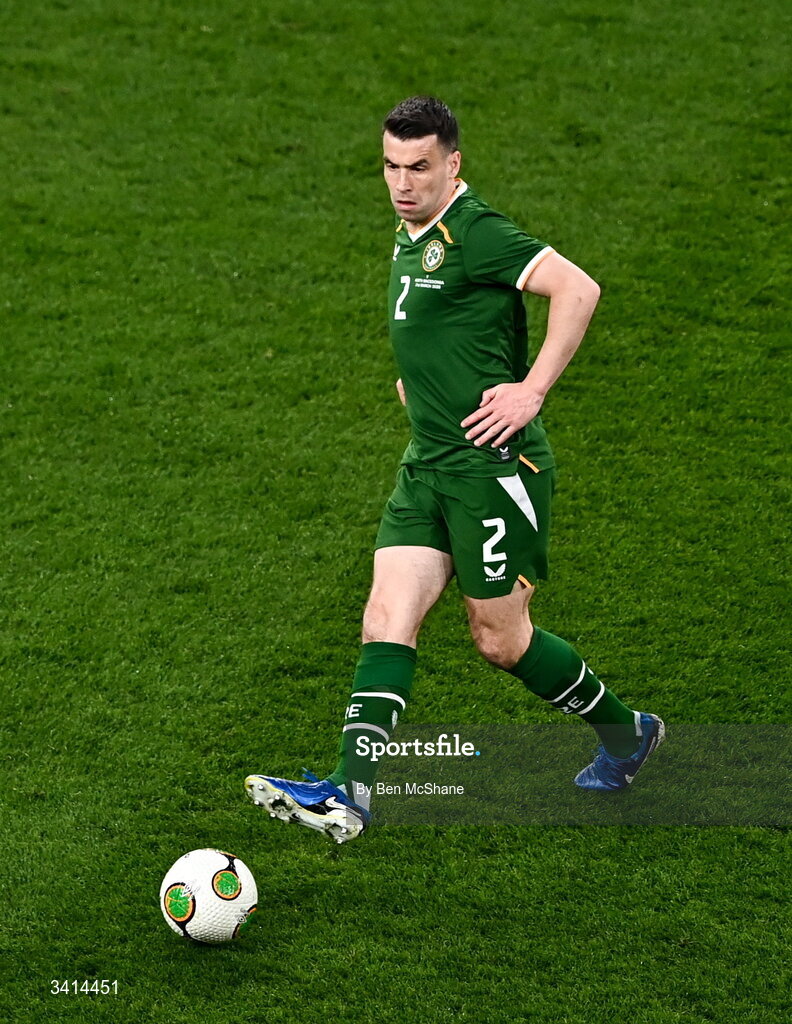 31 March 2026; Seamus Coleman of Republic of Ireland during the international friendly match between Republic of Ireland and North Macedonia at Aviva Stadium in Dublin. Photo by Ben McShane/Sportsfile