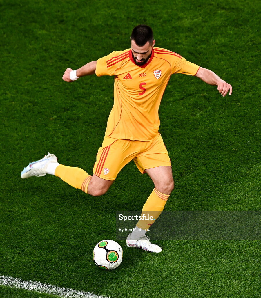 31 March 2026; Gjoko Zajkov of North Macedonia during the international friendly match between Republic of Ireland and North Macedonia at Aviva Stadium in Dublin. Photo by Ben McShane/Sportsfile