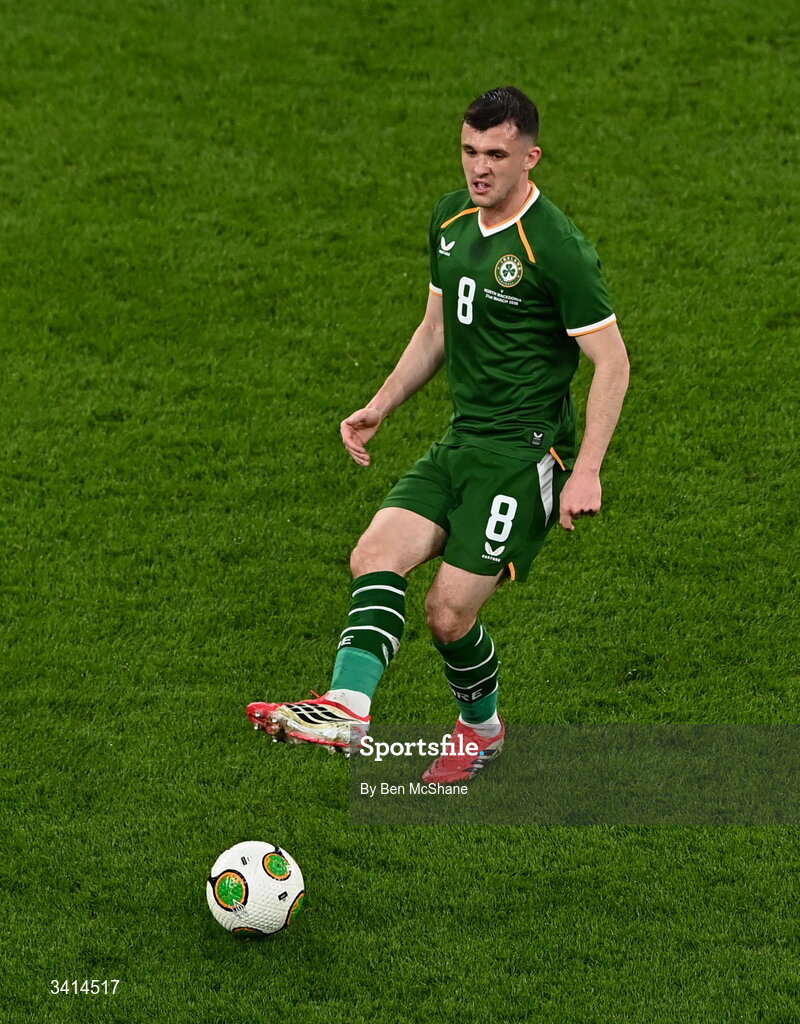 31 March 2026; Jason Knight of Republic of Ireland during the international friendly match between Republic of Ireland and North Macedonia at Aviva Stadium in Dublin. Photo by Ben McShane/Sportsfile